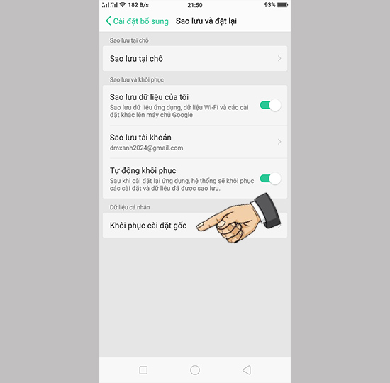 Chọn khôi phục cài đặt gốc